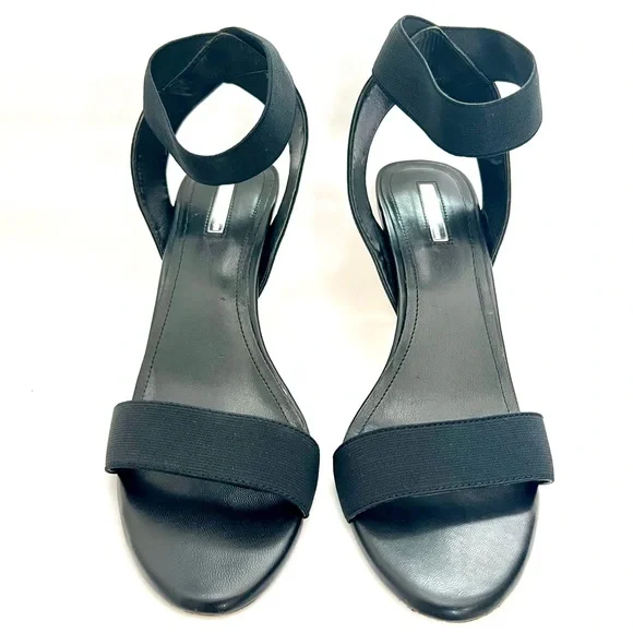 BCBGeneration BG-Halo Black Textile Ankle Strap Leather Heel Dress Sandala Sz 10 - Picture 7 of 14